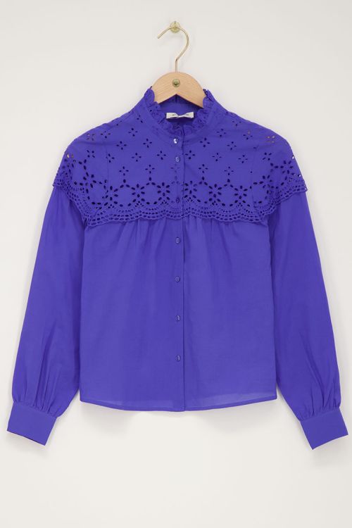 Paarse blouse met embroidery en ruffle kraag