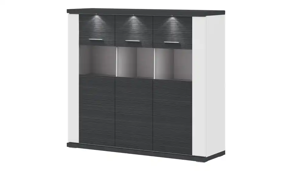 Highboard  Toulon Graphit, Weiß Spotbeleuchtung