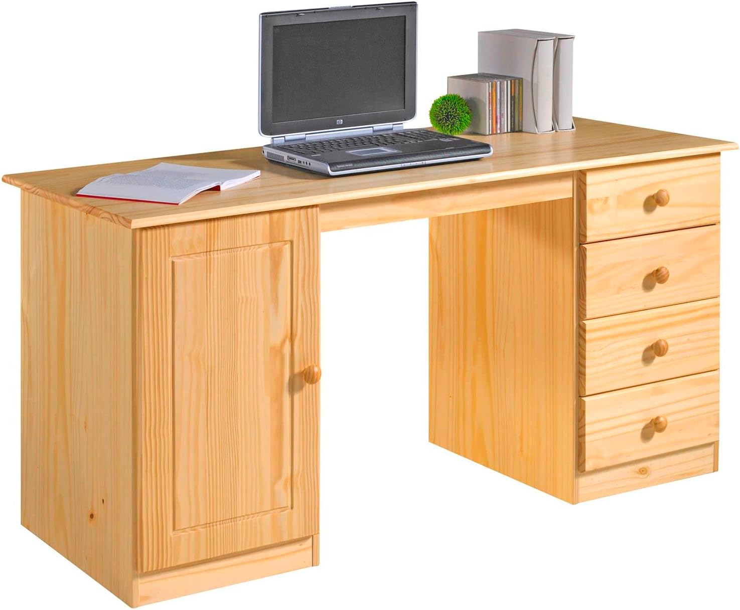 IDIMEX Schreibtisch Manager, Natur - Bürotisch mit 4 Schubladen und Fach, Computertisch mit Stauraum aus Kiefer Massivholz, PC-Schreibtisch, klassisch