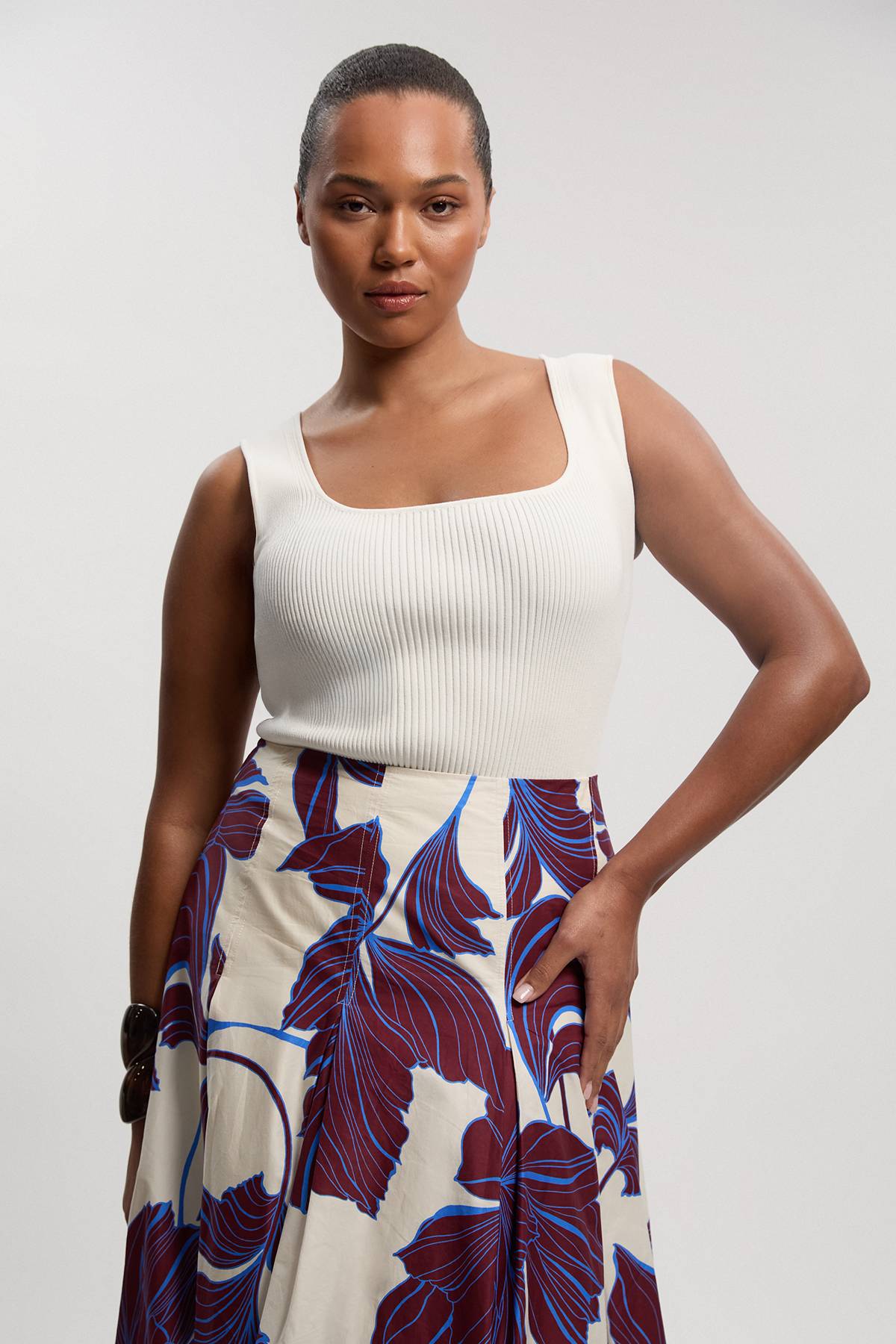 KarenMillen Jupe Grande Taille En Satin De Coton Tissé À Imprimé Floral Graphique