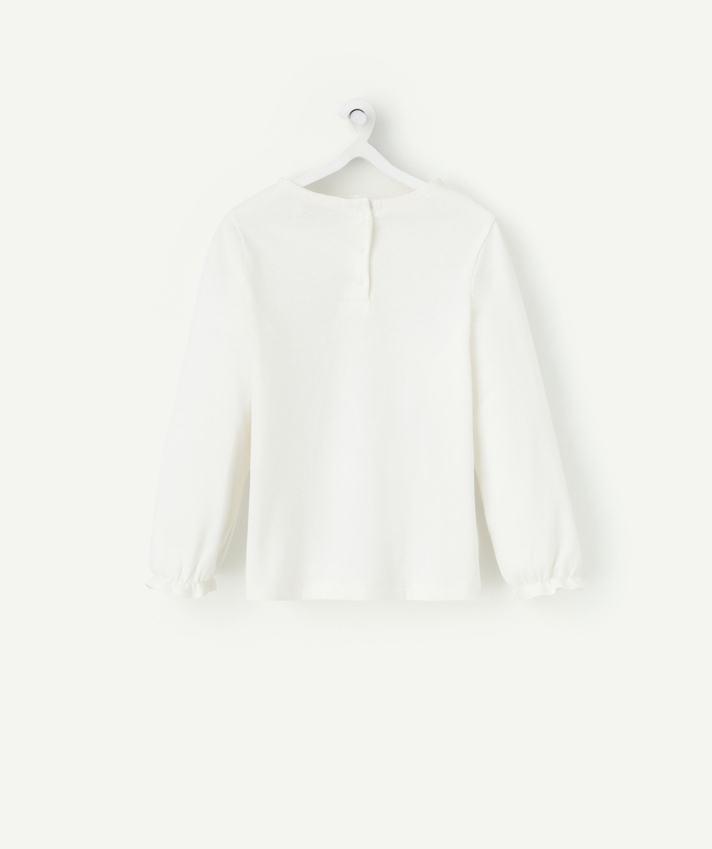 T-SHIRT BÉBÉ FILLE EN COTON BIO ÉCRU AVEC FLEURS EN RELIEF