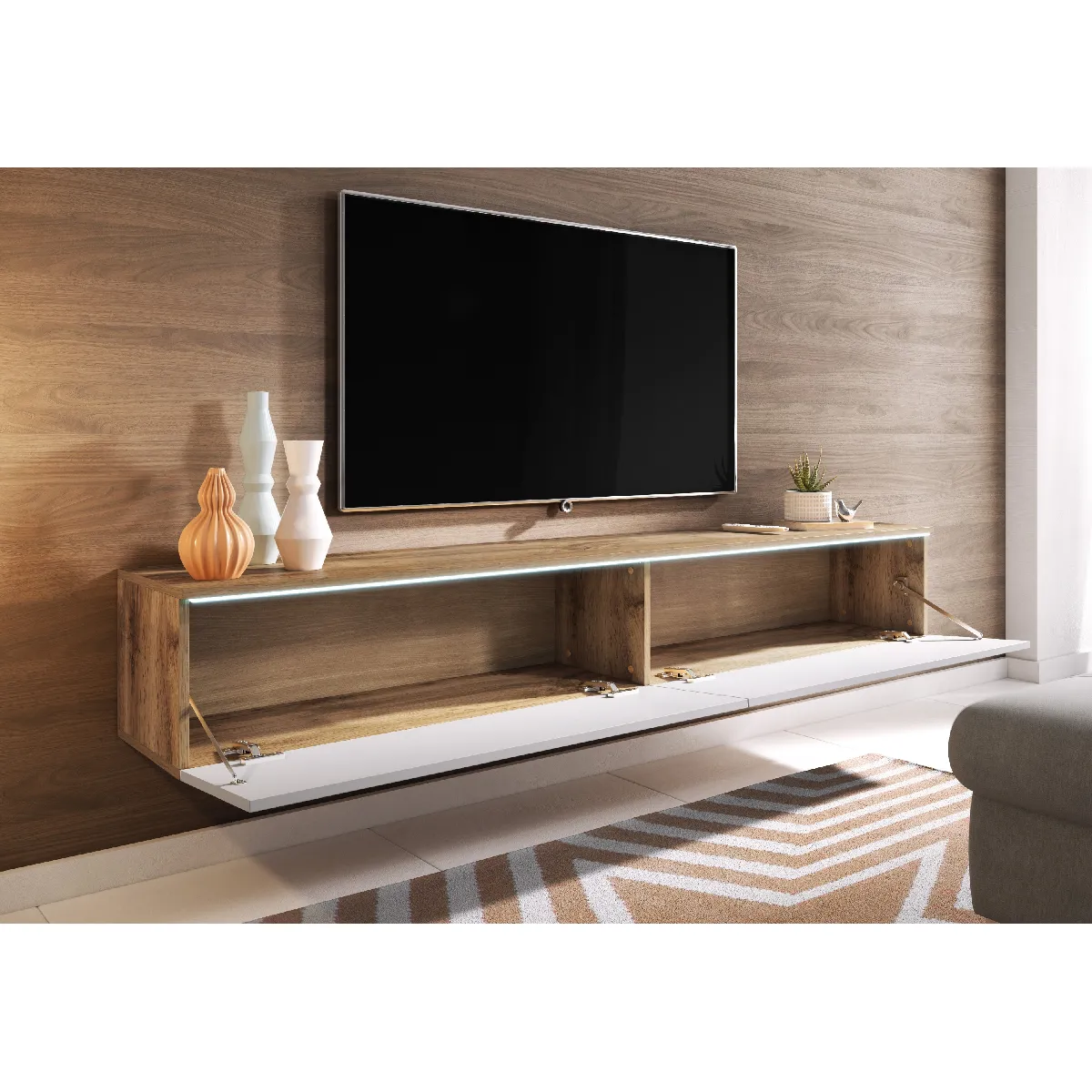 Other Brands MEUBLE TV suspendu Lowboard D - Blanc brillant