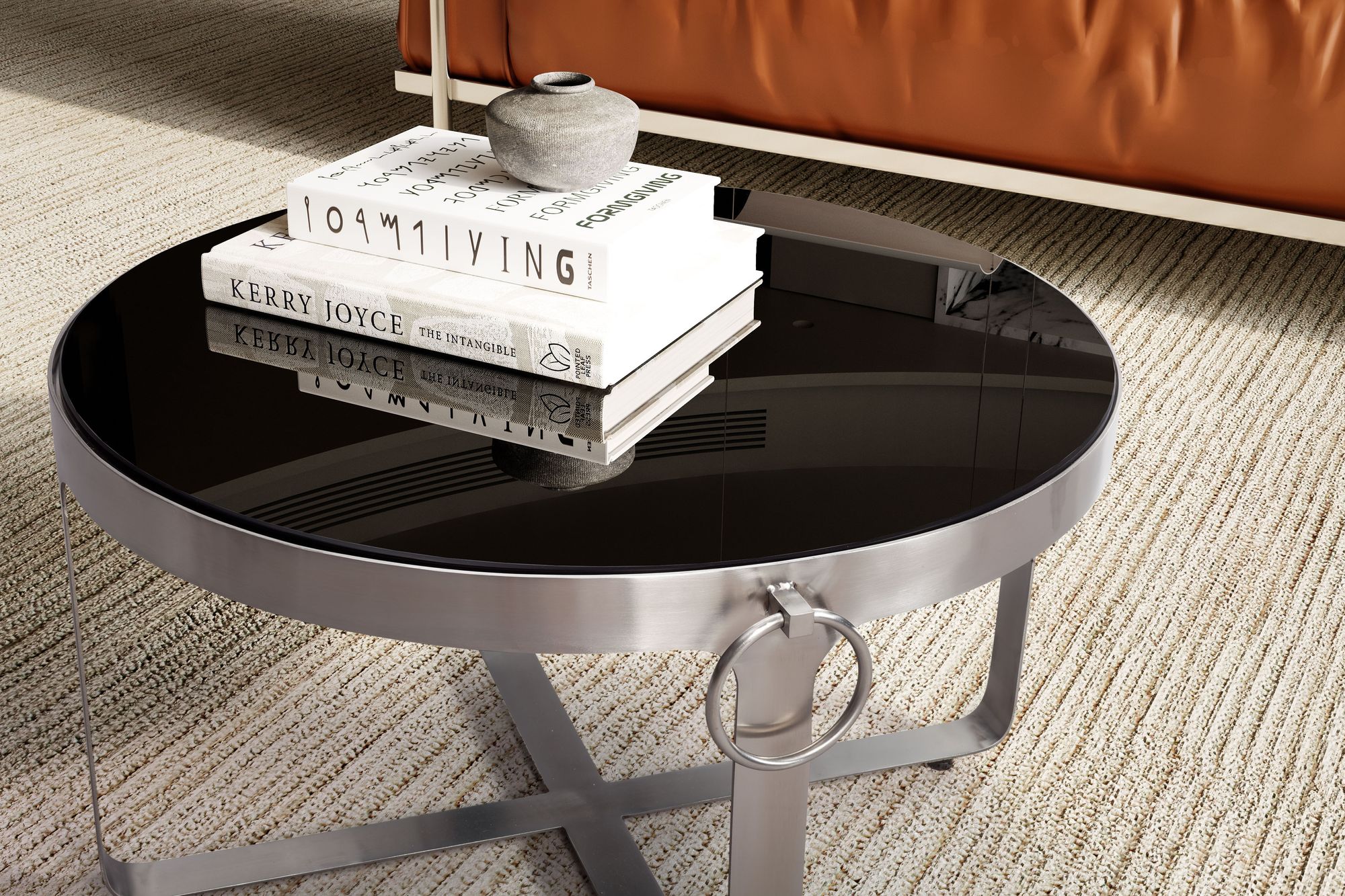 Couchtisch FineBuy Sofatisch Glas Ø 60 cm Tisch Wohnzimmertisch Rund Silber