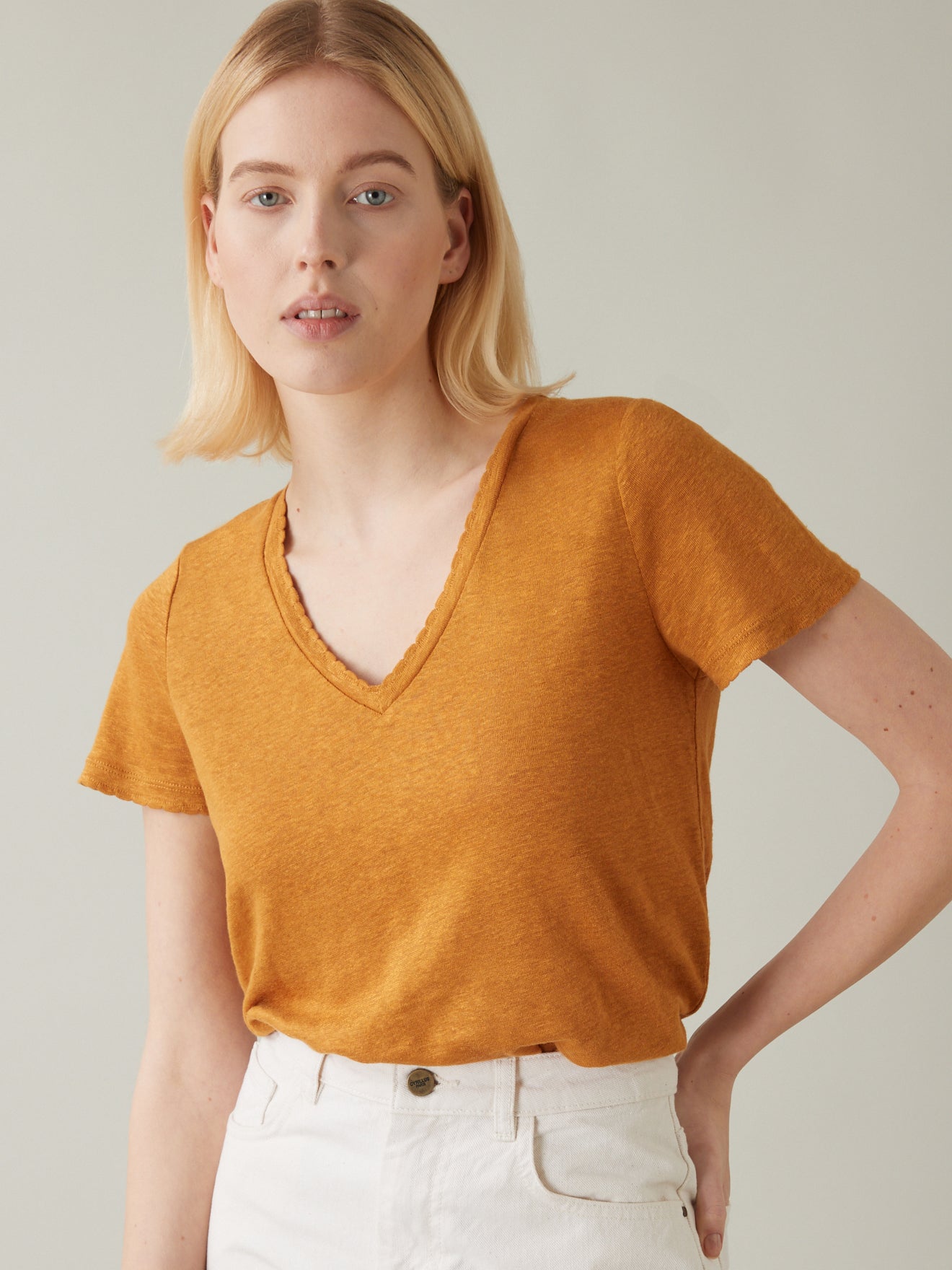 T-shirt lin col V femme