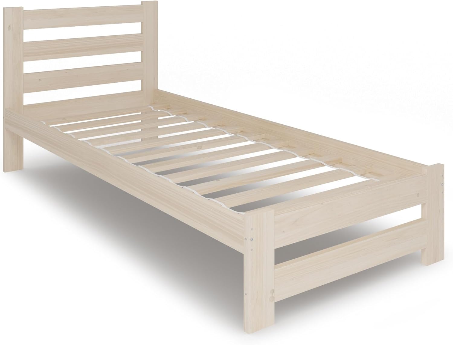 Home Collective Holzbett 90x200 cm mit Lattenrost Modern Bett Kiefer Massiv Bettgestell Einzelbett Massivholzbett Klassisch Komfortabel & Langlebig Skandinavisch Boho Landhaus Kopfteil hoch Natur
