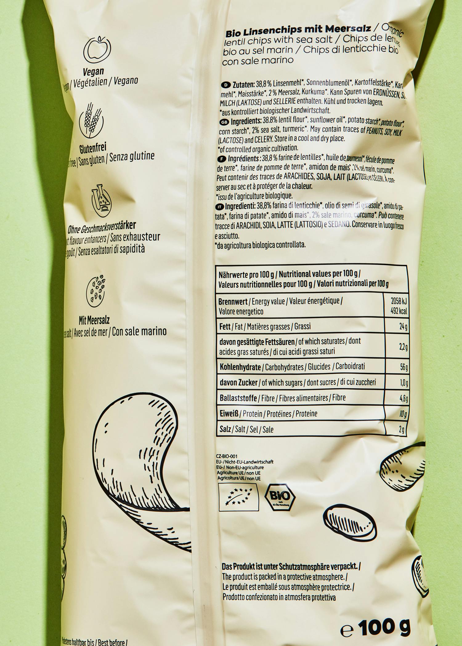 Bio Linsenchips mit Meersalz 16 x 100 g