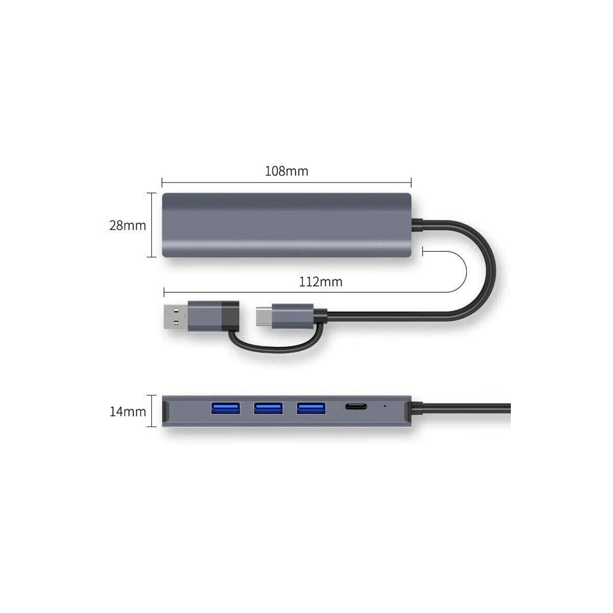 NÖRDIC USB Hub USB-C eller A til 3xUSB-A 3.0 1xUSB-C 5Gbps 1xRJ45 Giga LAN