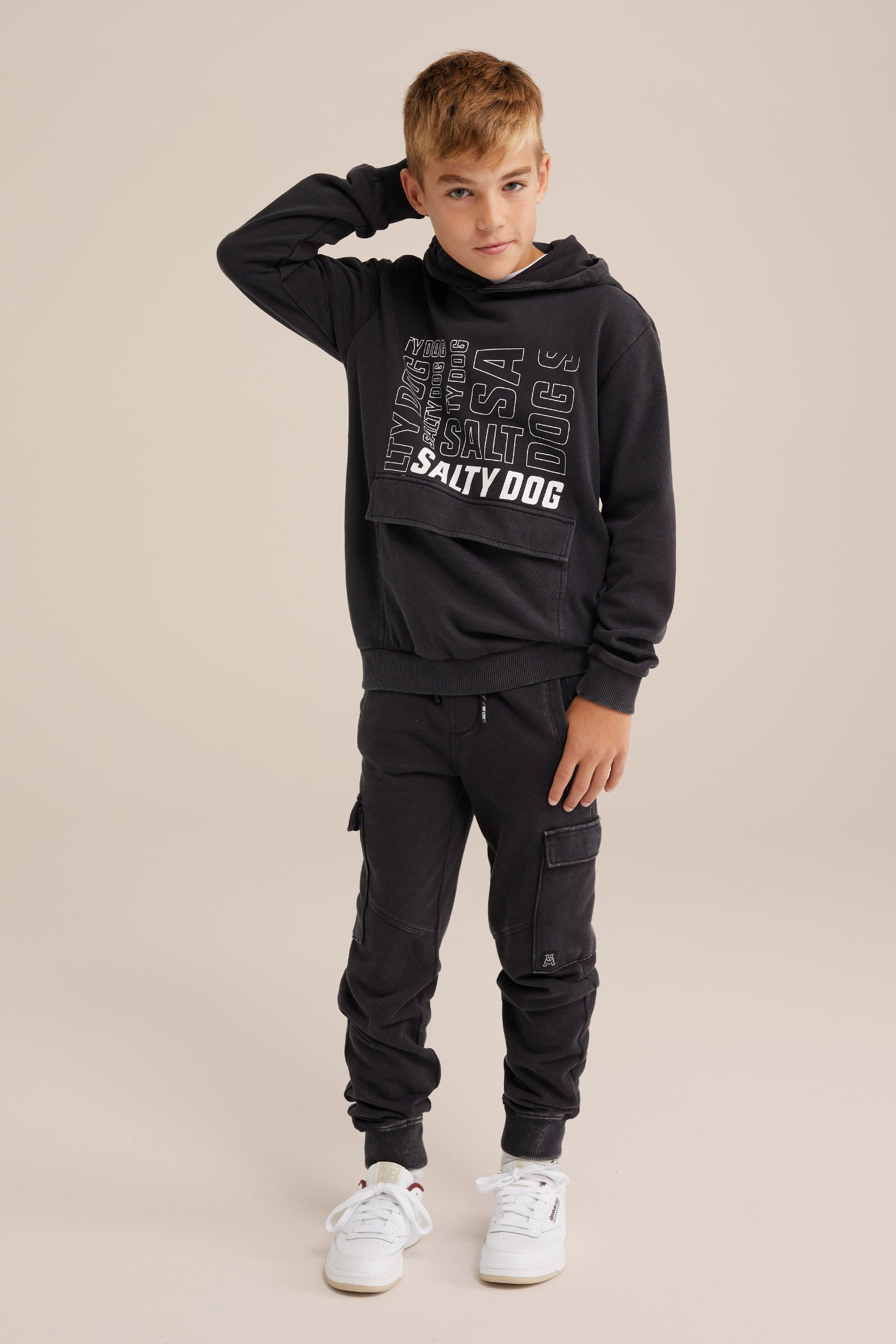 Jongens hoodie met opdruk Salty Dog Donkergrijs