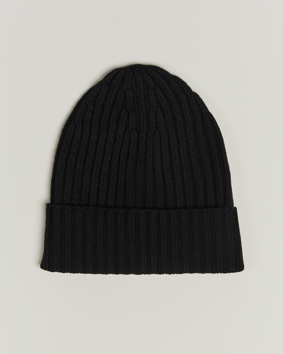 Piacenza Cashmere Ribbed Cashmere Beanie Black