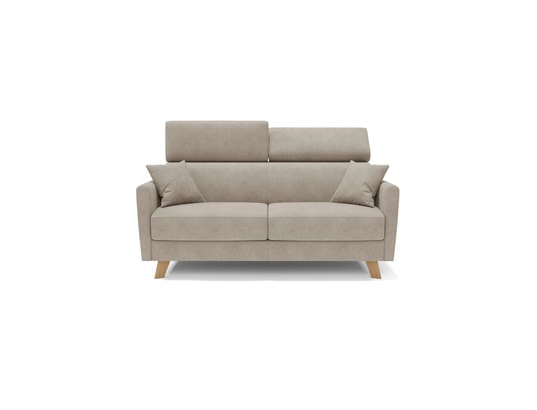 DIVANI.STORE - Canapé lit francy + têtières réglables beige 3 places maxi