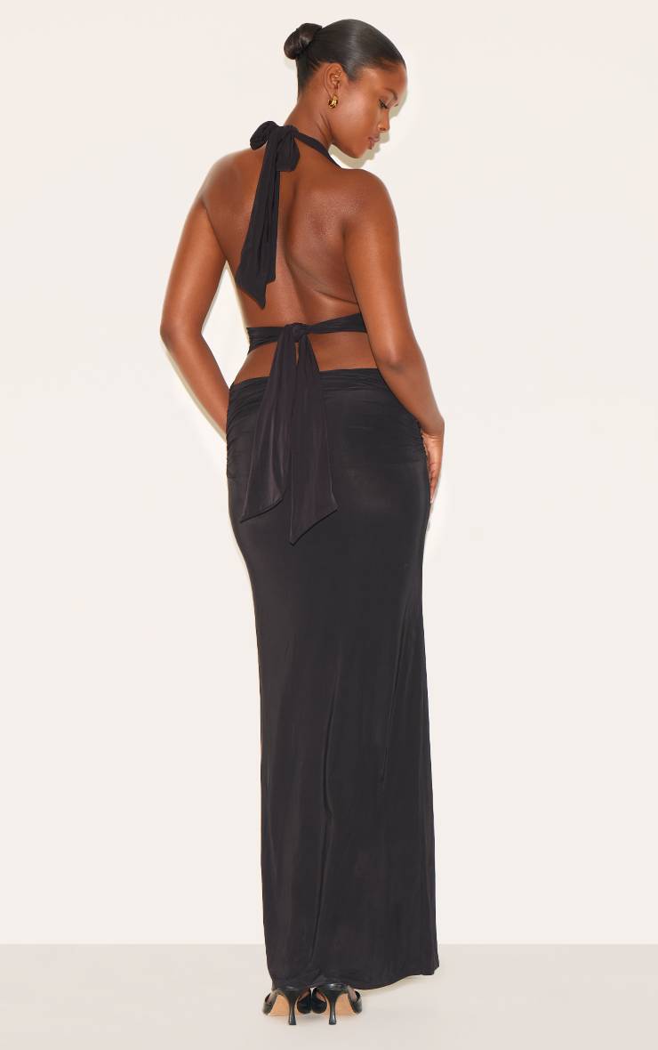 Noir Robe Longue Moulante À Décolleté Plongeant Extrême