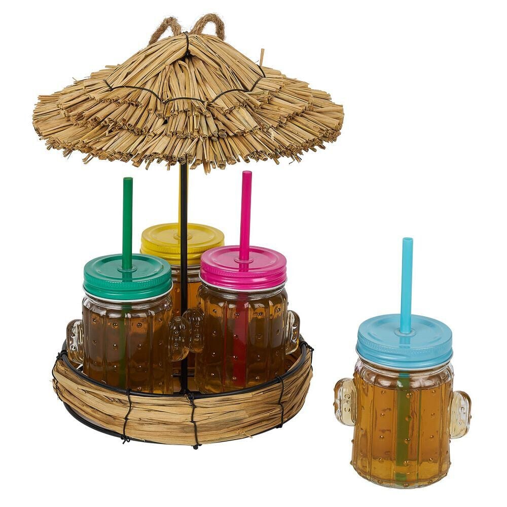 Lot de 4 gobelets à paille 260ml forme cactus dans décor estival