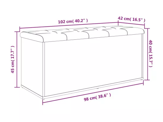 Banc de rangement chêne fumé 102x42x45 cm bois d'ingénierie