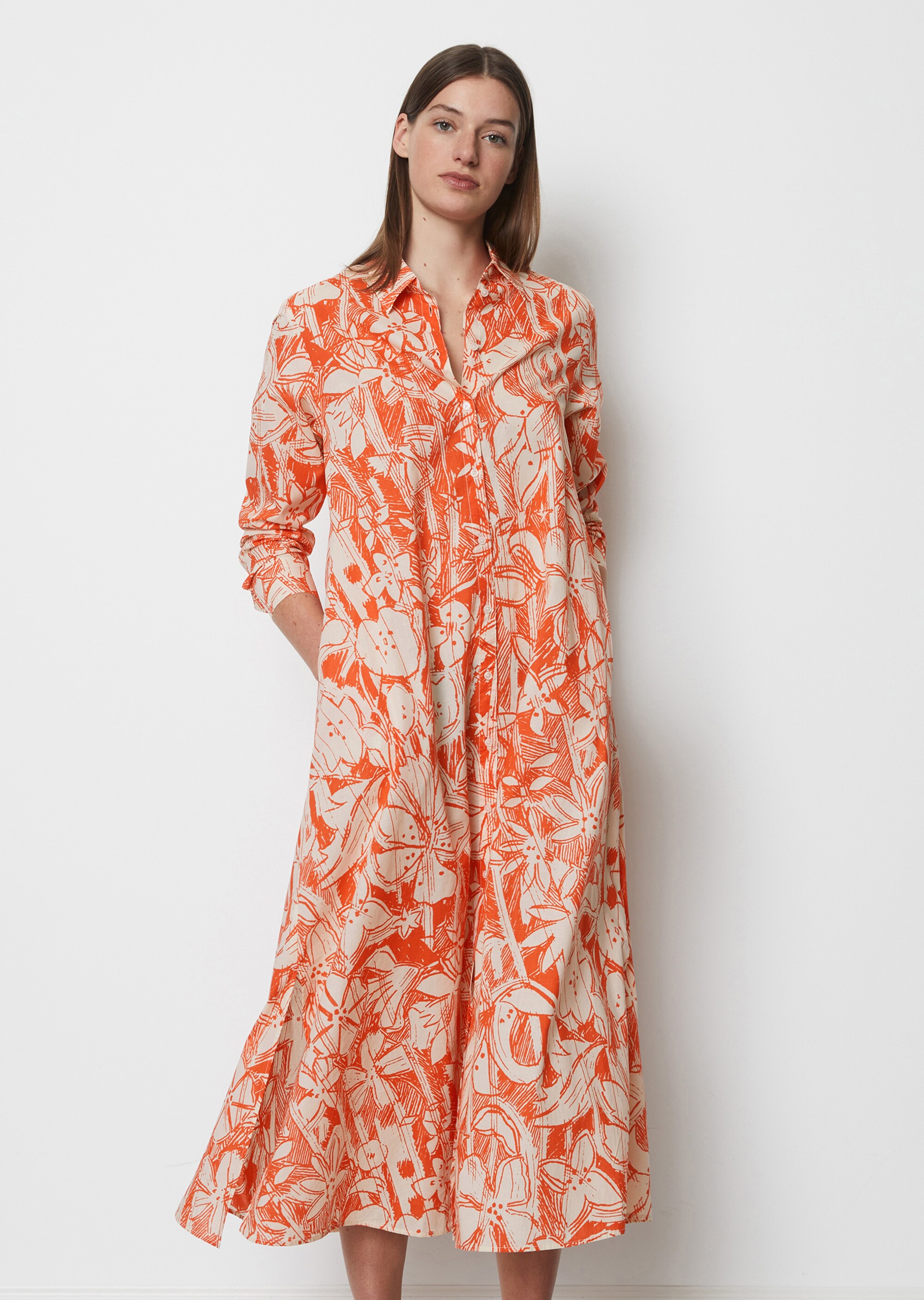 Maxi-Blusenkleid A-Linie aus reiner Baumwolle