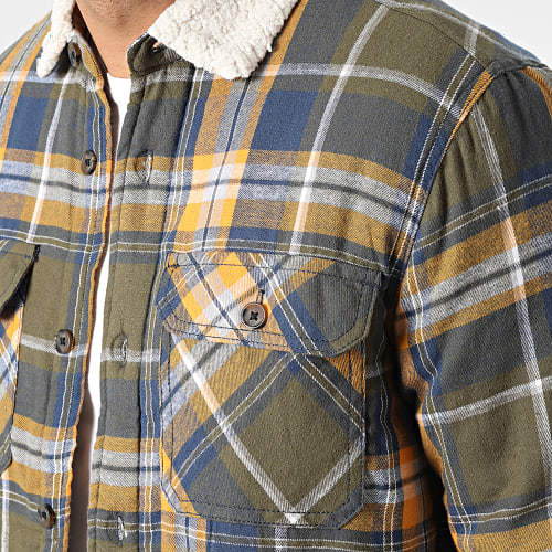 Veste Col Mouton A Carreaux Hess Vert Kaki Bleu Marine Jaune