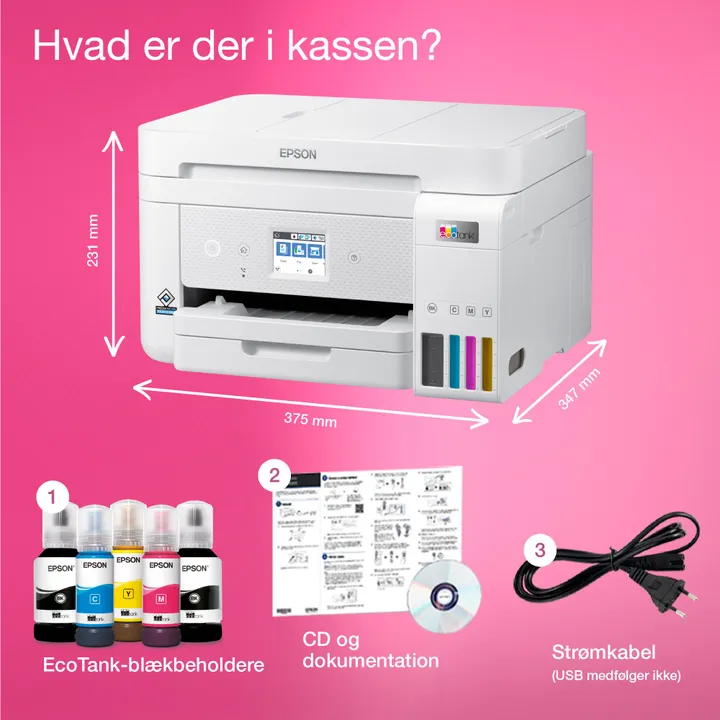 Epson EcoTank ET-4856 - Multifunktionsprinter - farve - blækprinter - kan genopfyldes - A4 (medie) - op til 15.5 spm (udskriver) - 250 ark - 33.6 Kbps - USB, LAN, Wi-Fi - hvid
