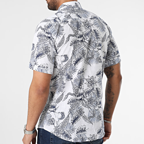 Chemise Manches Courtes Floral Blanc Bleu Marine
