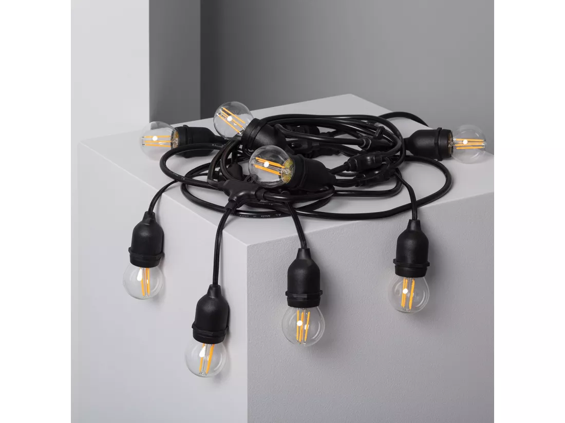 Kit Guirlande Waterproof 5.5m Noire + 8 Ampoules LED E27 Filament 4W 4000K Blanc neutre