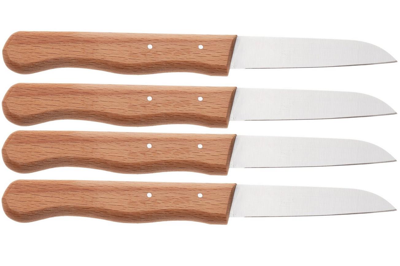 Knivesandtools Traditional Paring Knife, koolstofstaal, beukenhout, 4-delige schilmessenset