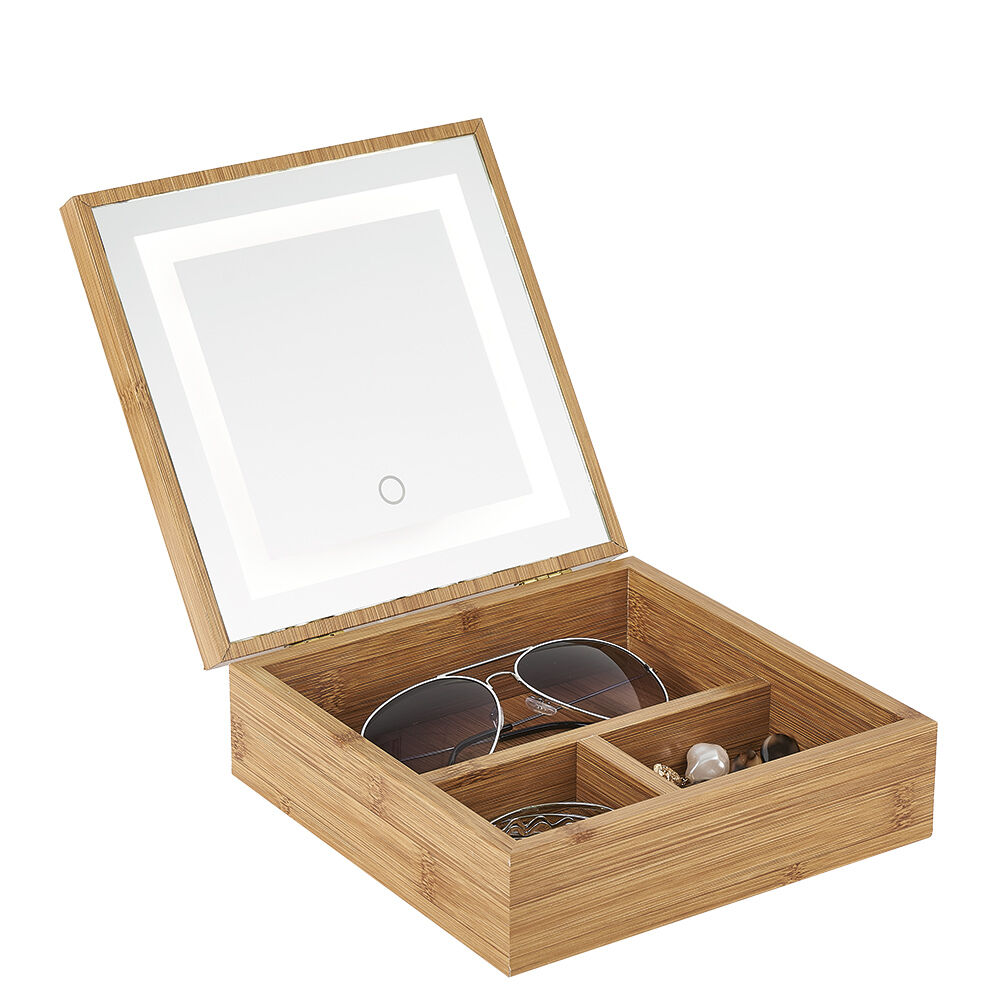 Boîte à bijoux avec miroir à led en bambou