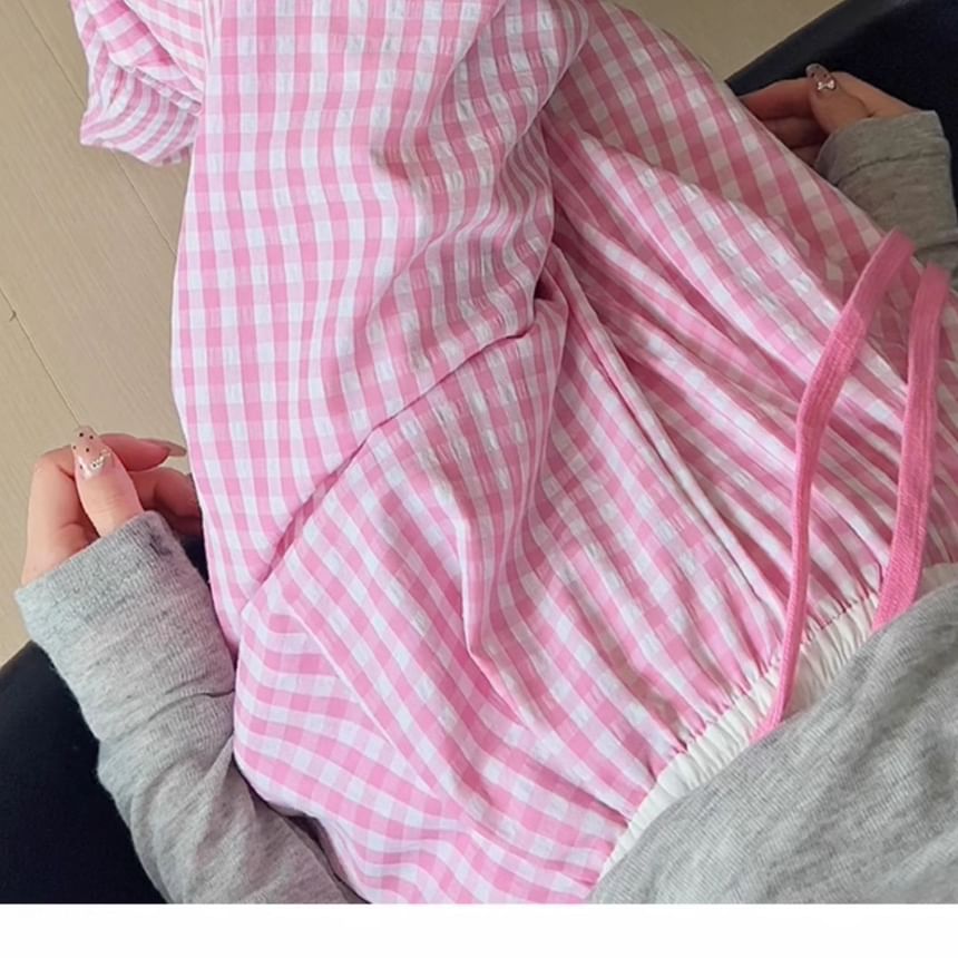 Polygato - Geruite broek met wijde pijpen en gemiddelde taille