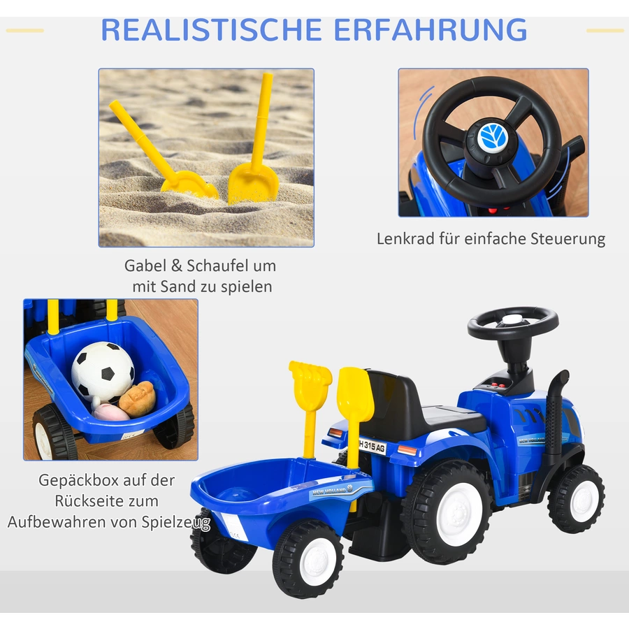 HOMCOM Rutscheauto mit Anhänger und Zubehör blau