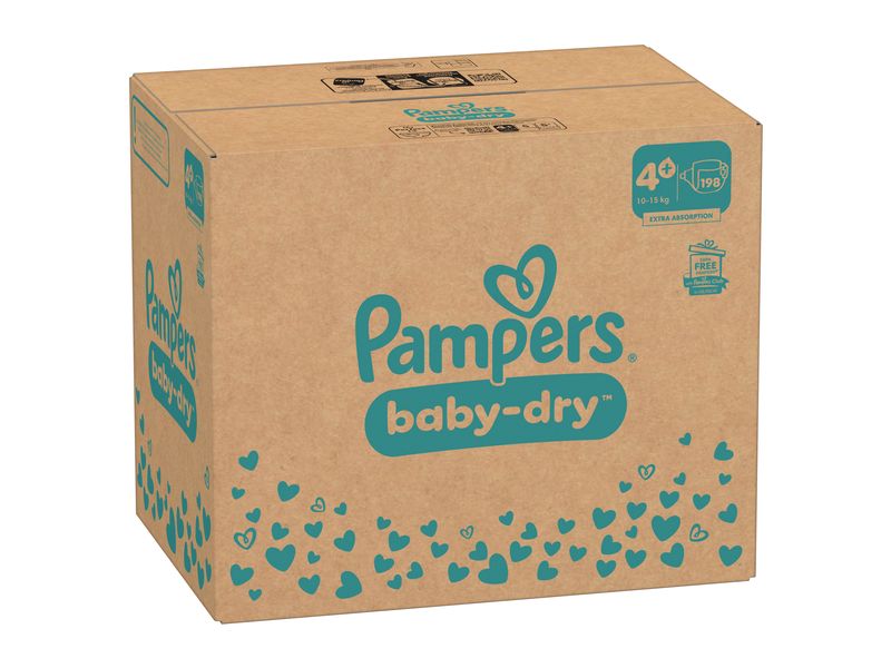 Pampers Windeln Baby Dry Maxi Plus Grösse 4 Monatsbox 10-15 kg, 198 Stück