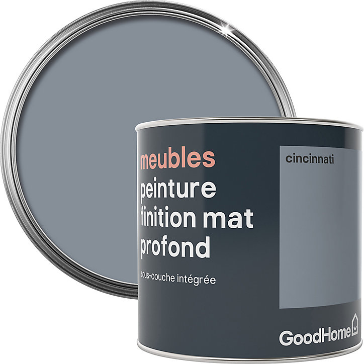 Peinture de rénovation meubles GoodHome gris Cincinnati mat profond 0,5L