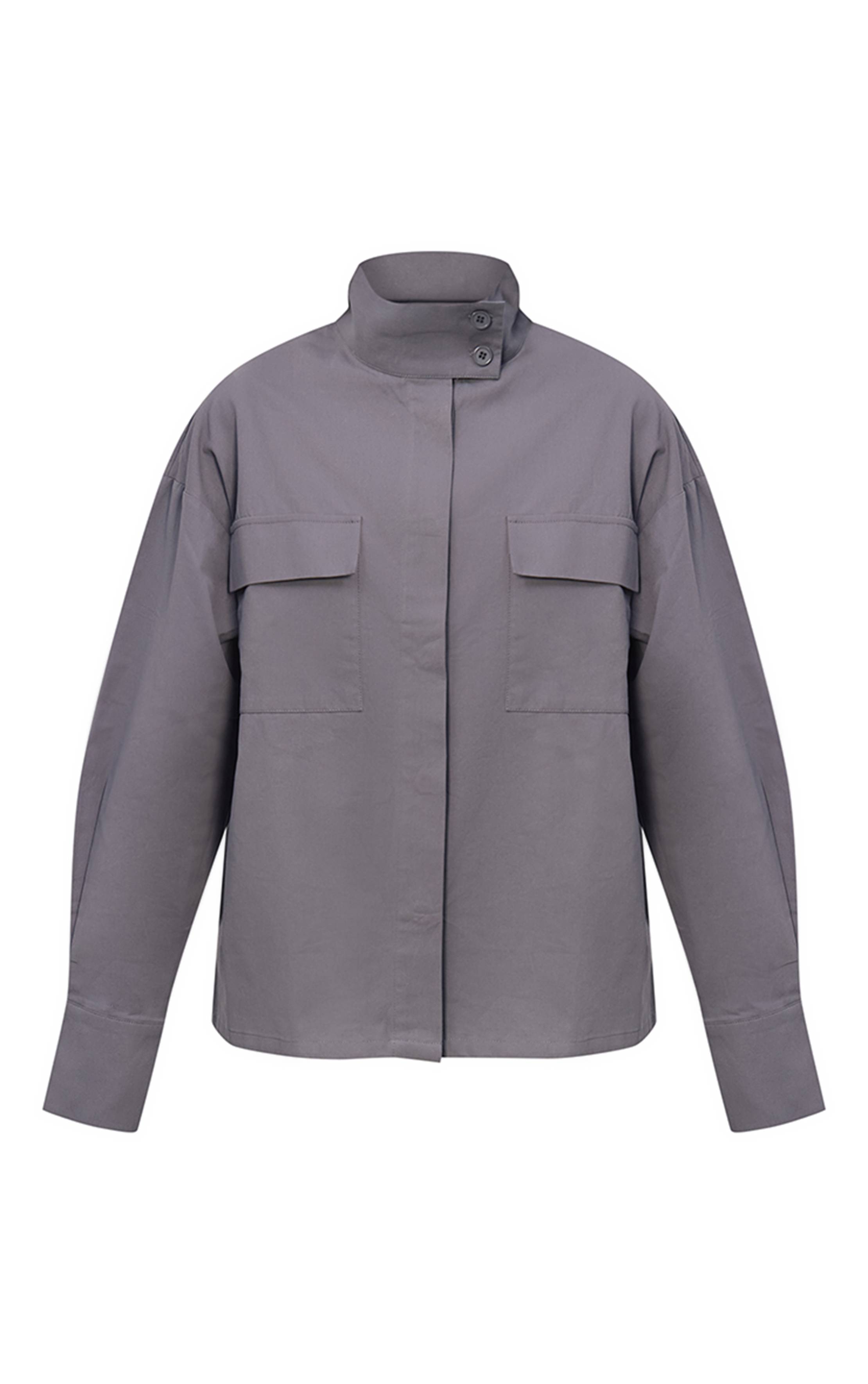 Gris Chemise Ample En Coton À Col Montant