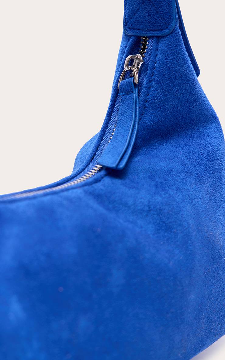 Bleu Cobalt Sac À Épaule Incurvé Allongé En Daim