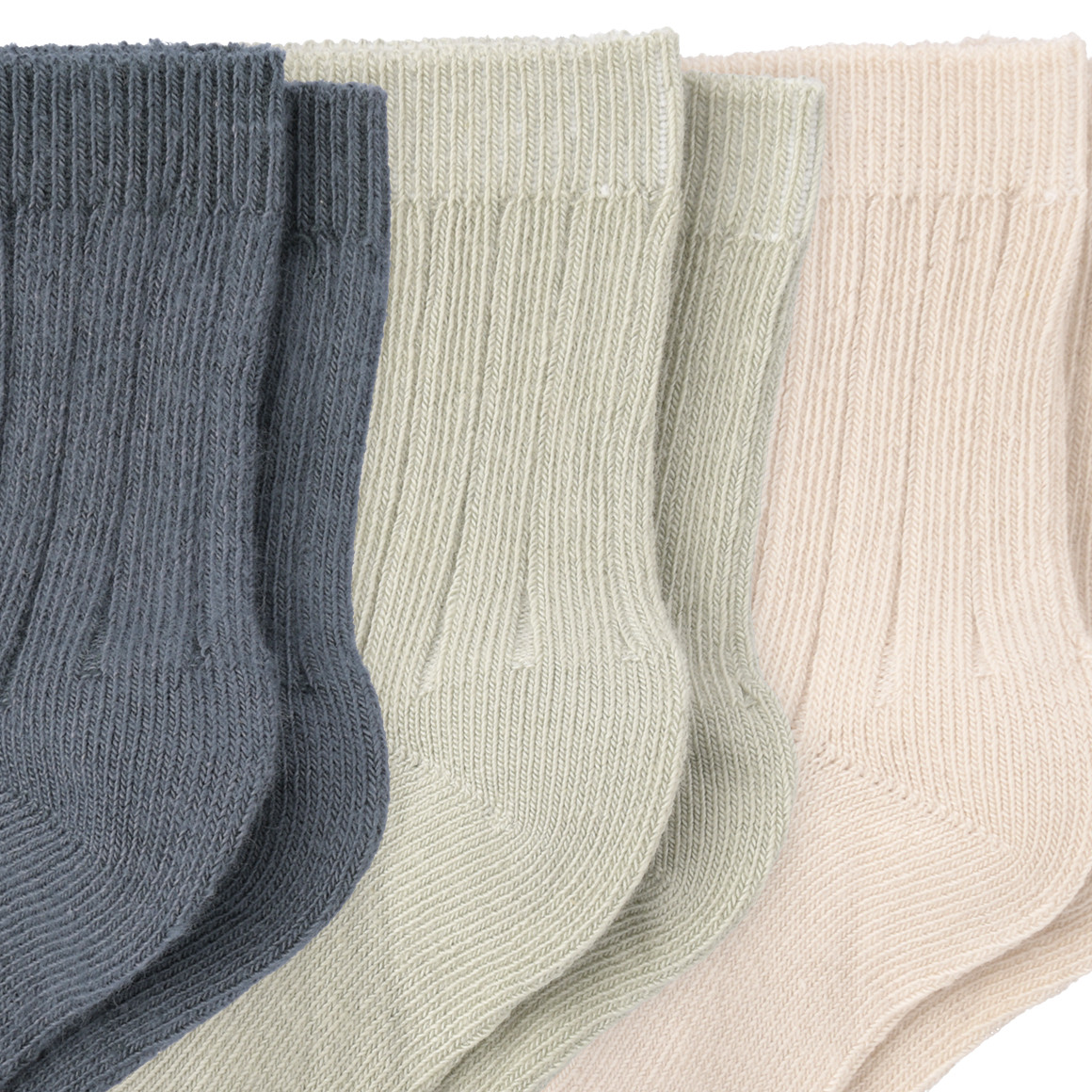 Topomini Pure Collection 3 Paar Baby Socken mit Rippstruktur salbei / beige / blaugrau