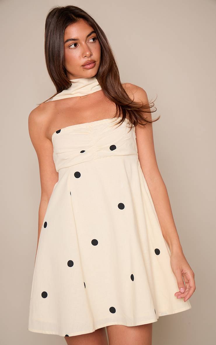 Noir Robe Droite Monochrome À Pois Avec Détail Foulard