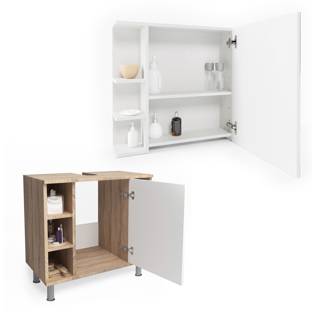Vicco Badmöbel Set Fynn Badezimmer Spiegel Kommode Unterschrank Sonoma