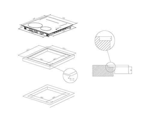 Frameloze Candy inductiekookplaat, 60 x 52 cm, 4 inductiekookzones, CTP64SC/E1