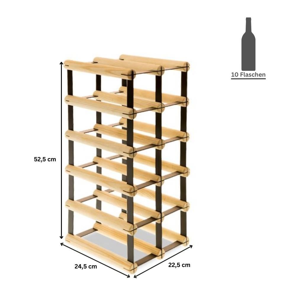 PROREGAL Modulair Wijnrek Vinotega Mod Metaal HxBxD 52,5 x 22,5 x 24,5 cm 2 x 5 Flessen Massief grenenhout Bruin Geolied