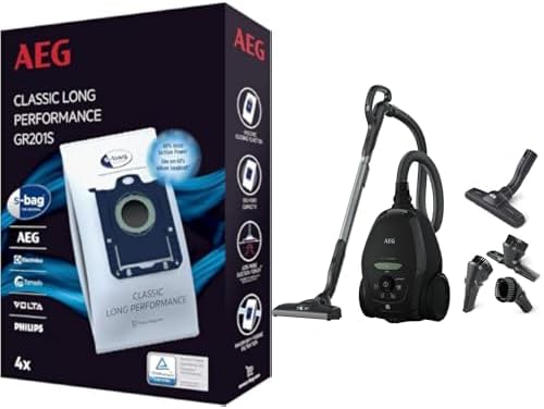 AEG VX82-1-ÖKO Staubsauger / 75% Recyclingmaterial/autom. Saugkraftregulierung/extrem leise auch auf Teppich & GR201S s-Bag Staubbeutel Classic Long Performance (weiß)
