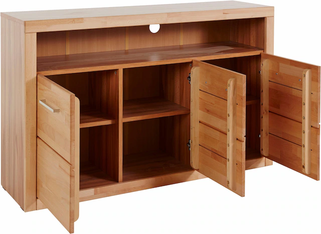 Home affaire Sideboard »Ribe,130cm breit, Fronten Massivholz,7 Fächer« Holz massiv, Holzwerkstoff, Metall Griffe,3 Türen