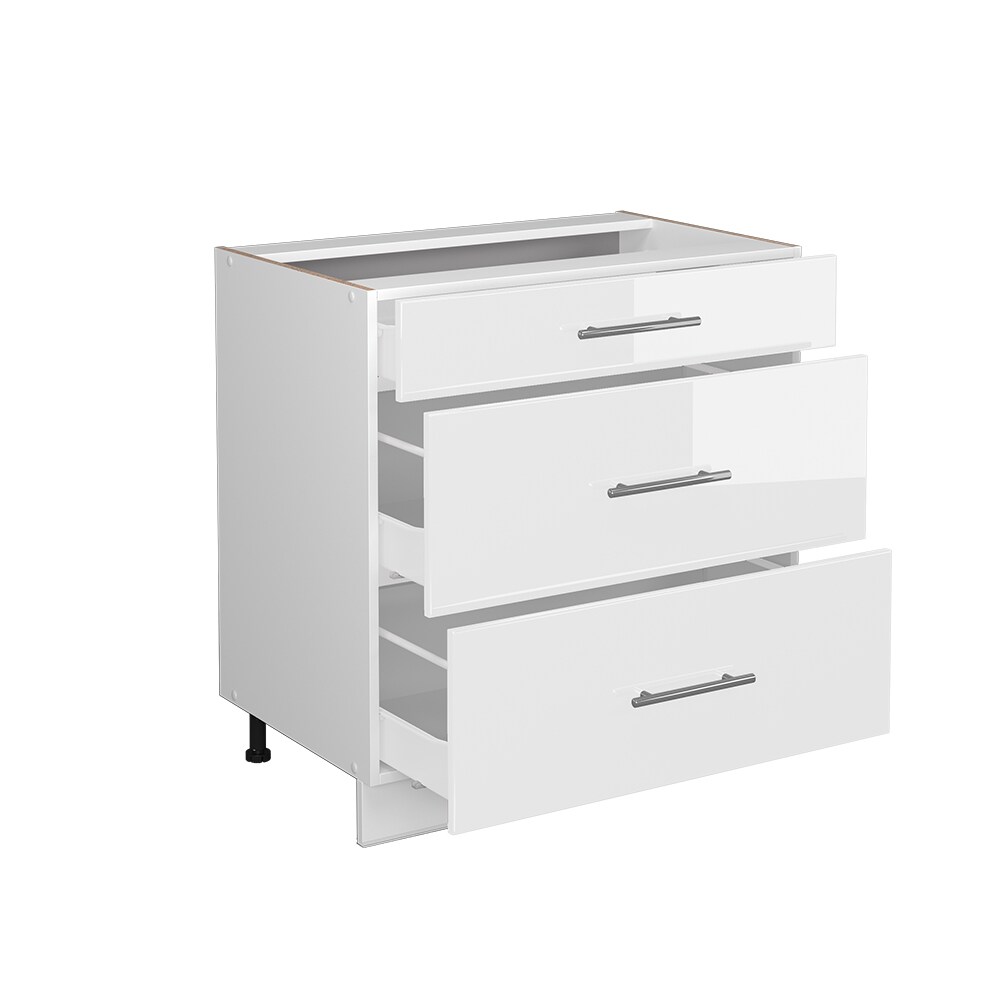 Vicco Schubladenunterschrank Küchenschrank Küchenmöbel Fame-Line Weiß 80 cm modern Hochglanz Küche Einbauküche Drehtür Blende Schublade Küchenunterschrank Küchenzeile