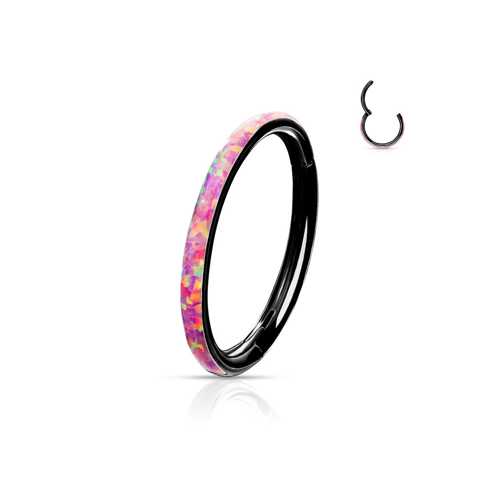 (8mm / 1.2mm) Tragus / Helix 316L Chirurgenstahl Ohr Piercing Klickverschluss Opal Ring - Schwarz / Pink