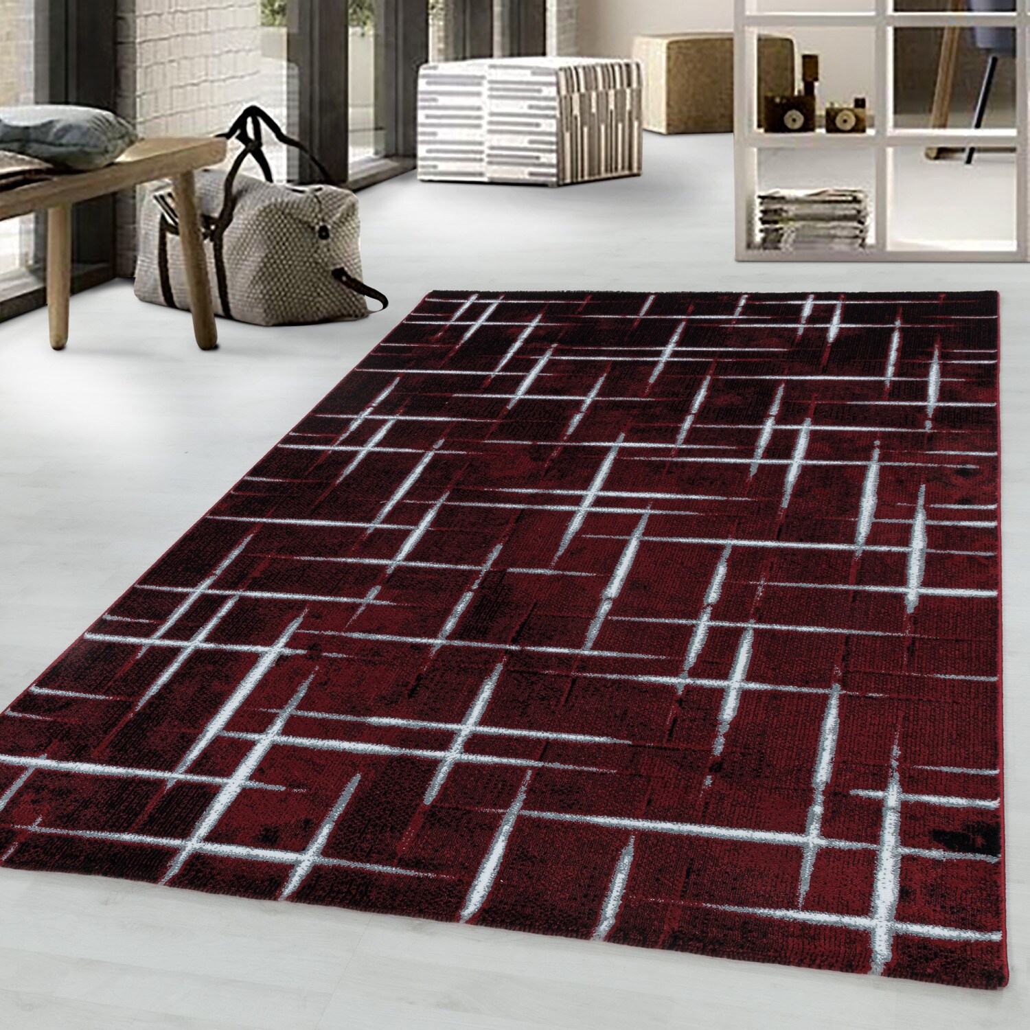 Designer Kurzflor Teppich modern design Wohnzimmer meliert kariert Höhe 9 mm