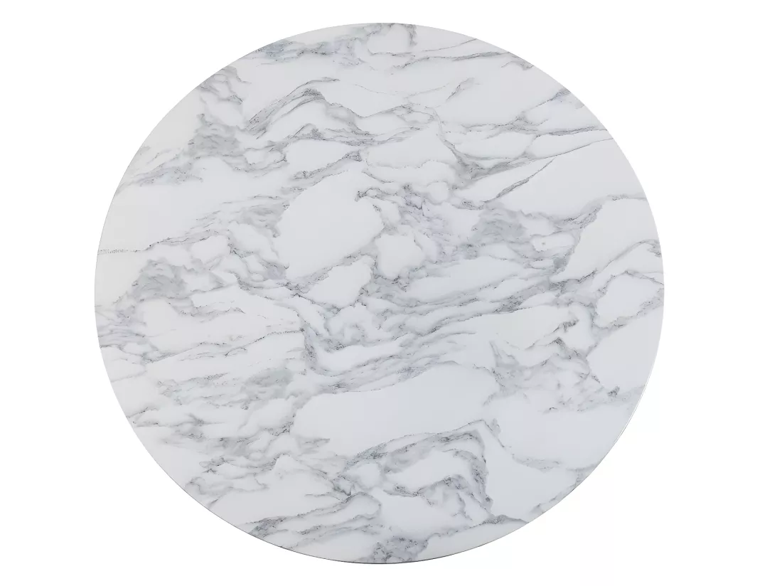 Table à manger ronde MANAGA - 4 personnes - MDF Blanc Effet Marbre