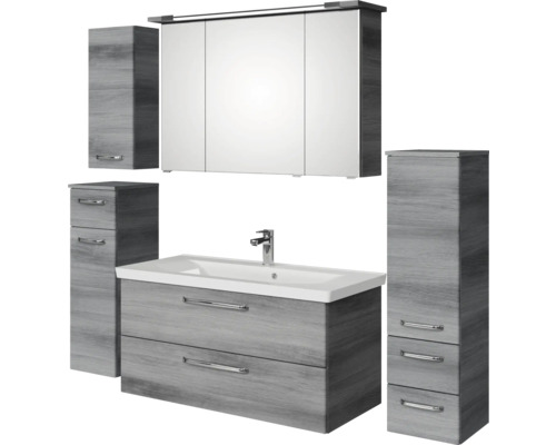 Pelipal Kumba badkamermeubelset (B x H x D): 167 x 200 x 51 cm, grafiet getextureerde fronten, 5-delige set inclusief mineraal gegoten wastafel, halfhoge kast, onderkast en bovenkast (99.1070225193)