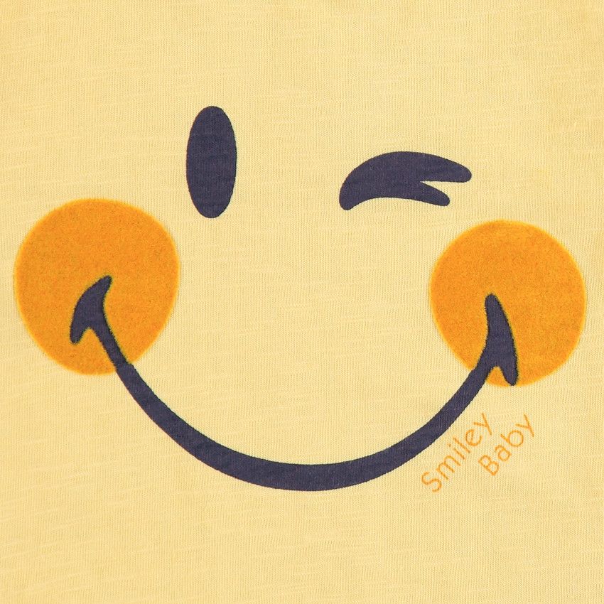 T-shirt manches courtes en coton bio print Smiley Baby - Corail
