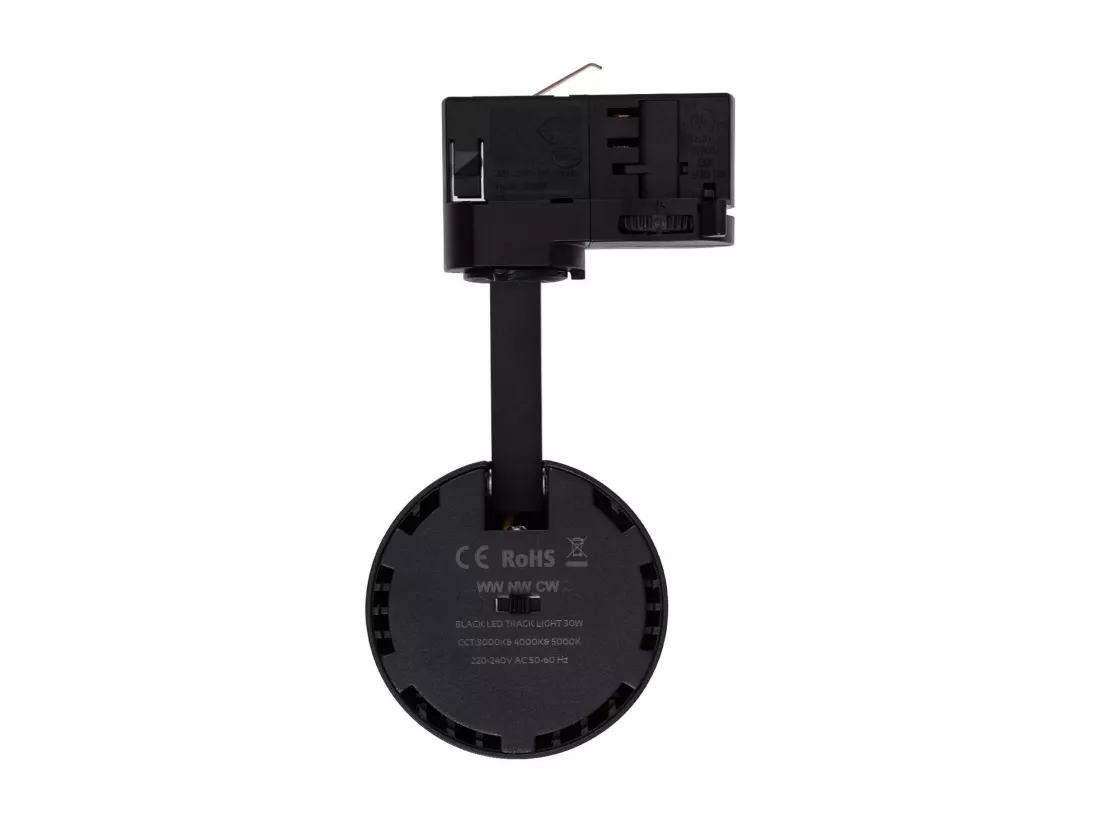 Spot LED sur Rail Triphasé 30W Bertha CCT Noir Sélectionnable (chaud-neutre-froid)