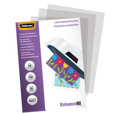 Fellowes - 100 pochettes de plastification A4 (216 x 303 mm) - 80 microns - mate