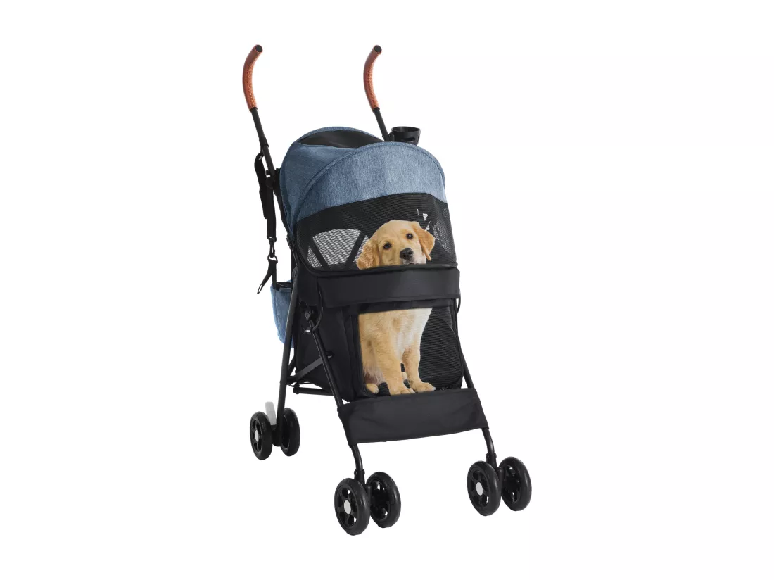 YITAHOME Poussette pour Chiens de Petite et Moyenne Taille - à 4 Roues avec Bretelles - Pliable - Porte-Gobelet - Bleu Marine