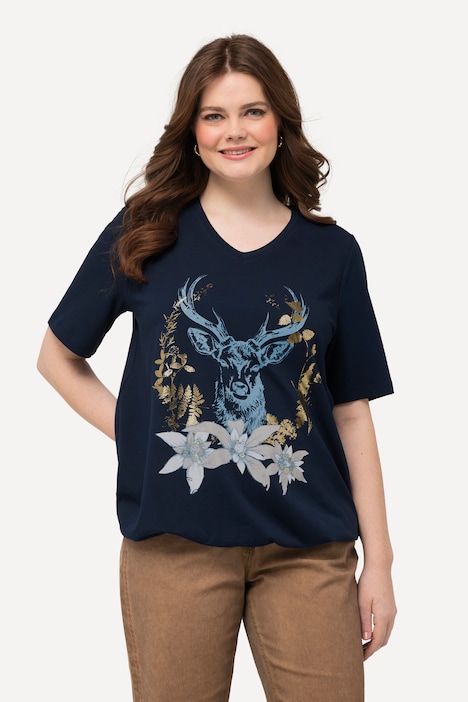 T-Shirt, Trachtenmotiv, V-Ausschnitt, Halbarm, Elastiksaum