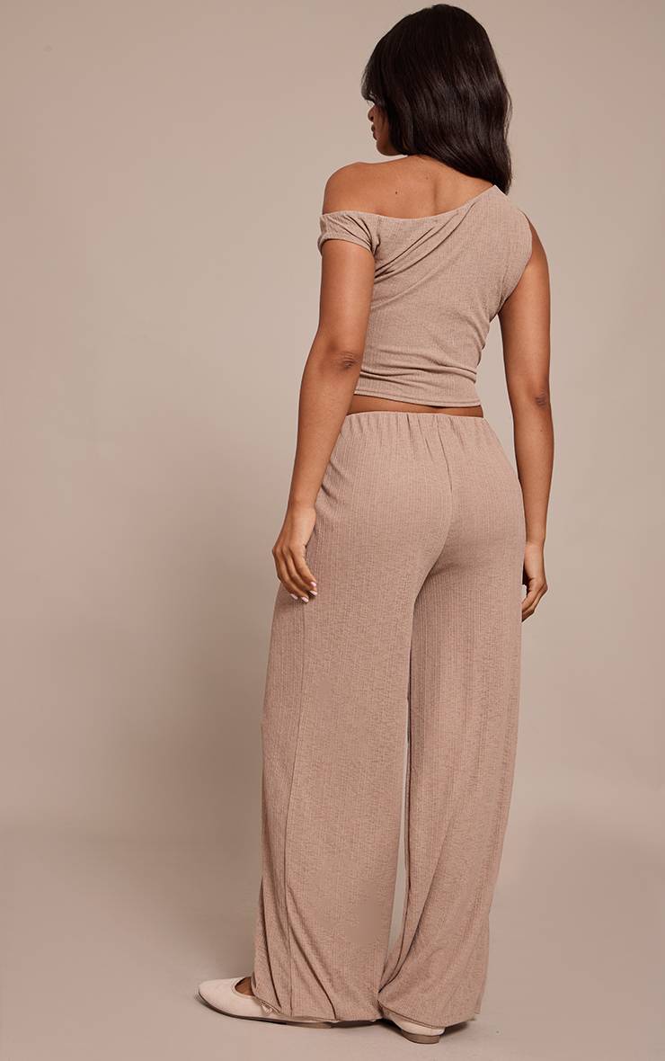 Taupe Pantalon Large Texturé Transparent Petite Taille Ensemble Coordonné