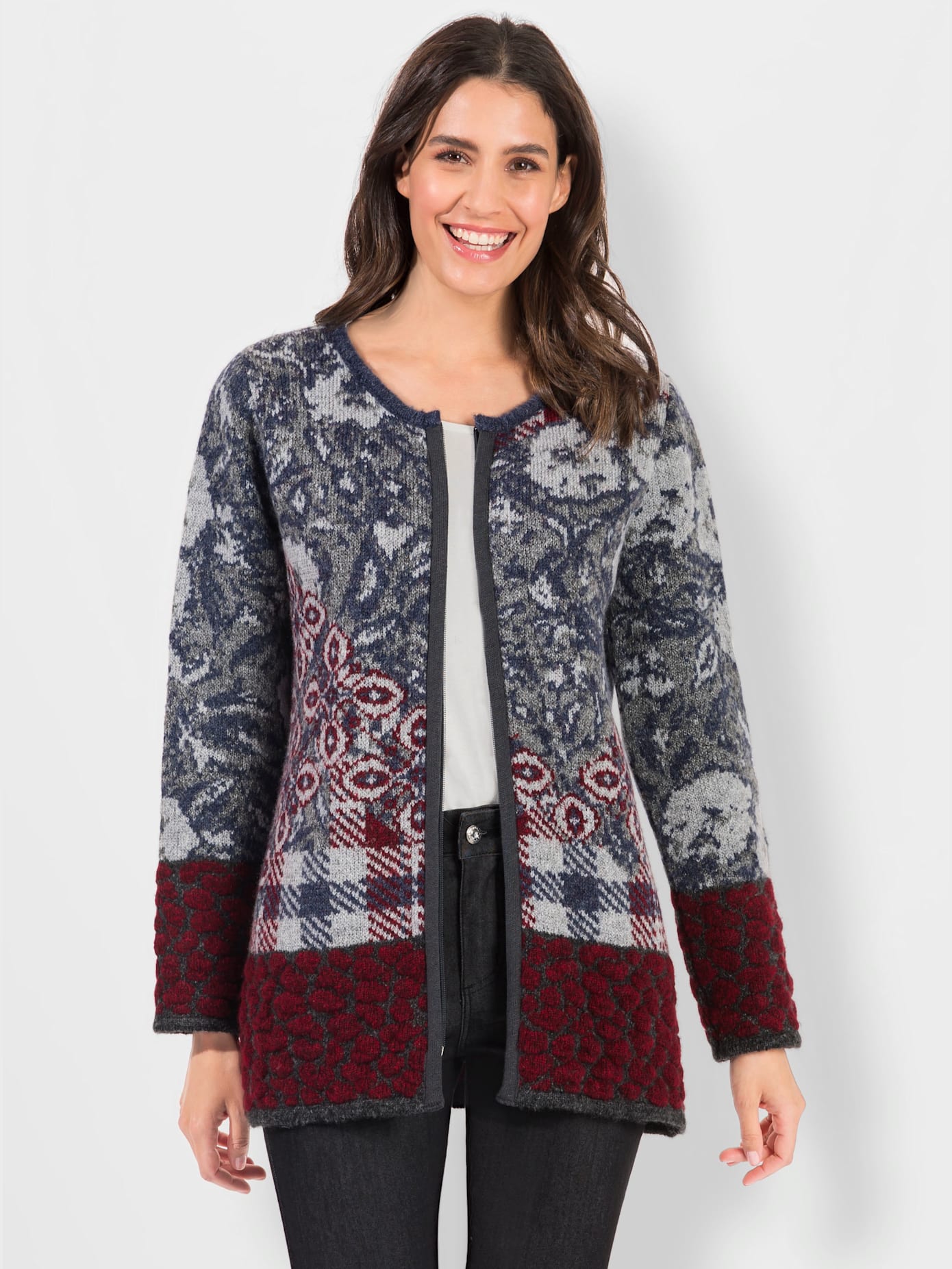 Veste en tricot jacquard joli motif jacquard