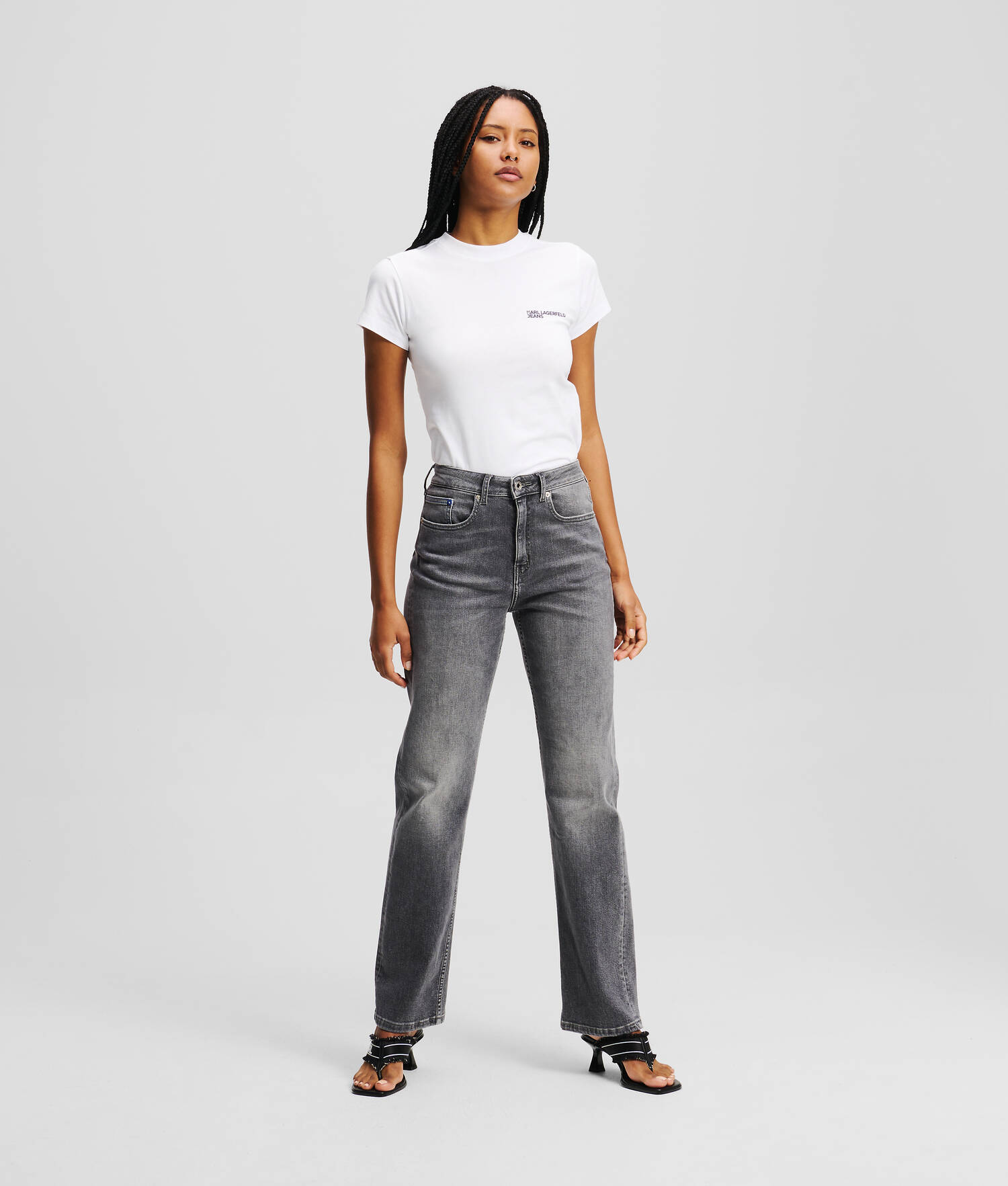 JEAN DROIT À TAILLE HAUTE - Gris clair délavé